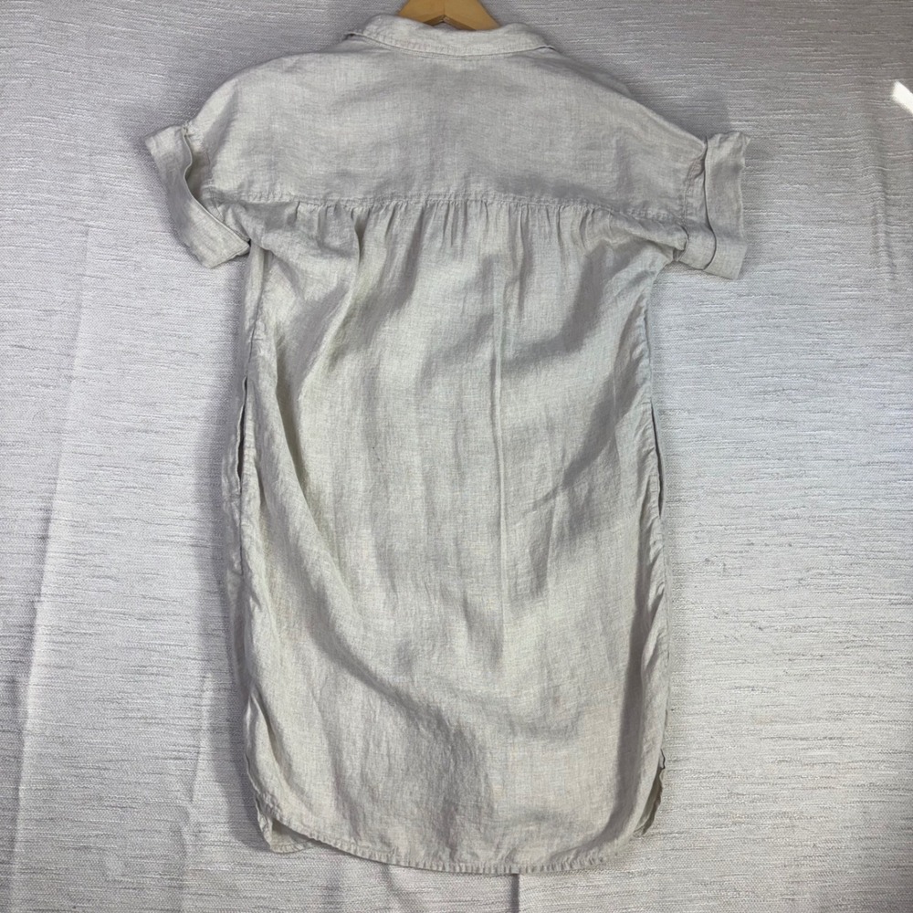 J.Crew Relaxed Linen Shirt Dress Oatmeal Beige Short Sleeve Pockets XS - Picture 2 of 9